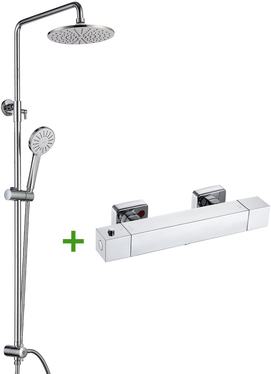 CECIPA Max Regendouche met Thermostaatkraan - Ø 22 cm Douchekop - Handdouche met 3 functies - Hoogte Verstelbaar 75-110 cm - Doucheset - Waterbesparend - Chroom