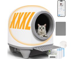 Devoko Automatische Kattenbak XXXL- Zelfreinigende Kattenbak 90L- 7-voudige veiligheidsbescherming - Inclusief luchtverfrisser, vuilniszakken en voetkussentjes - Stille werking en nachtmodus - Geschikt voor huishoudens met meerdere katten