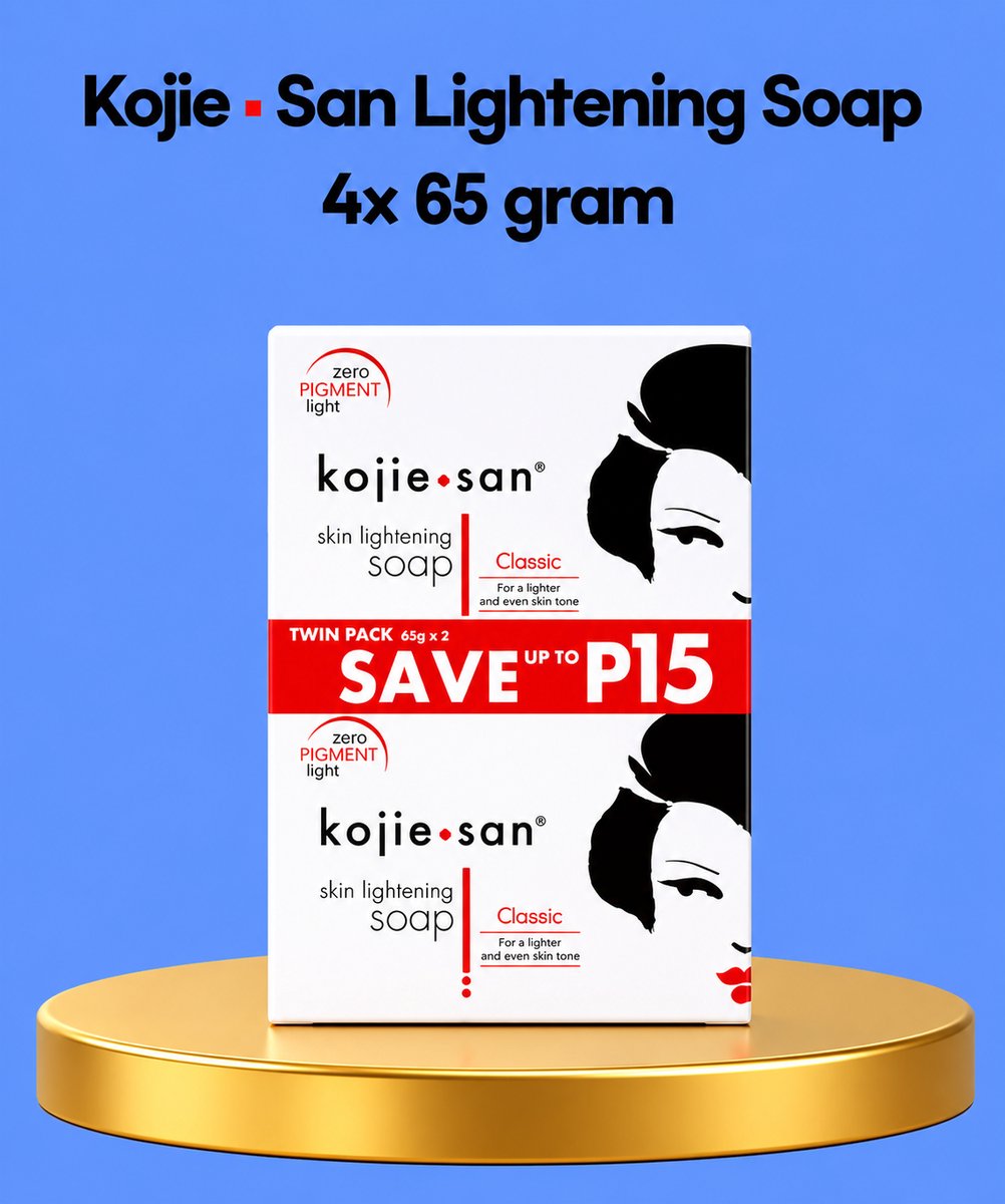 Kojie San Lightening Soap – 4×65 g – Verhelderende & Hydraterende Zeepset – Helpt Donkere Vlekken te verminderen, Egaliseert de Huidtint & Hydrateert Intensief – Voor een Gladde, Stralende & Gezonde Huid