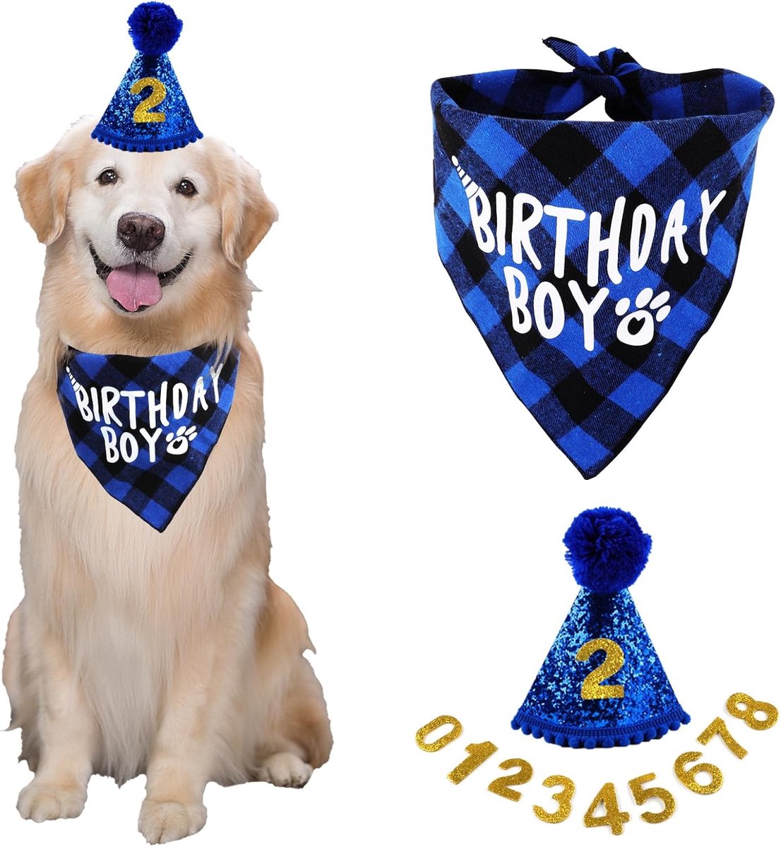carmdering - Honden Verjaardags Hoed Set - Huisdier Feestmuts Accessoires - Dieren Kostuum Set - Verstelbare Pasvorm - Katoen En EVA Materiaal - Comfortabel En Lichtgewicht - Ideaal Voor Feesten - 3 Delen-blauw
