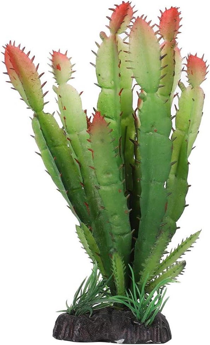 Reptiel Plant Decoratie - Kunstplant Terrarium - Natuurlijke Leefomgeving - Minimum Onderhoud - 5x5.5x15cm - Groen Rood