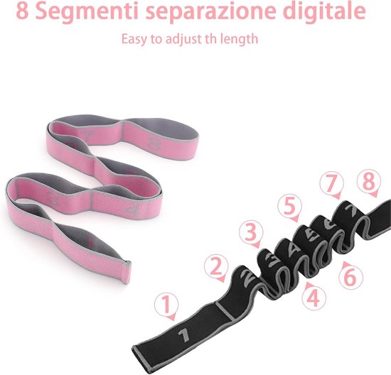 Yoga Riem Set - Fitness Band Loops - Flexibiliteit Verbeteren - 8 Digitale Lussen - 90x4cm - Grijs Roze — afbeelding 5
