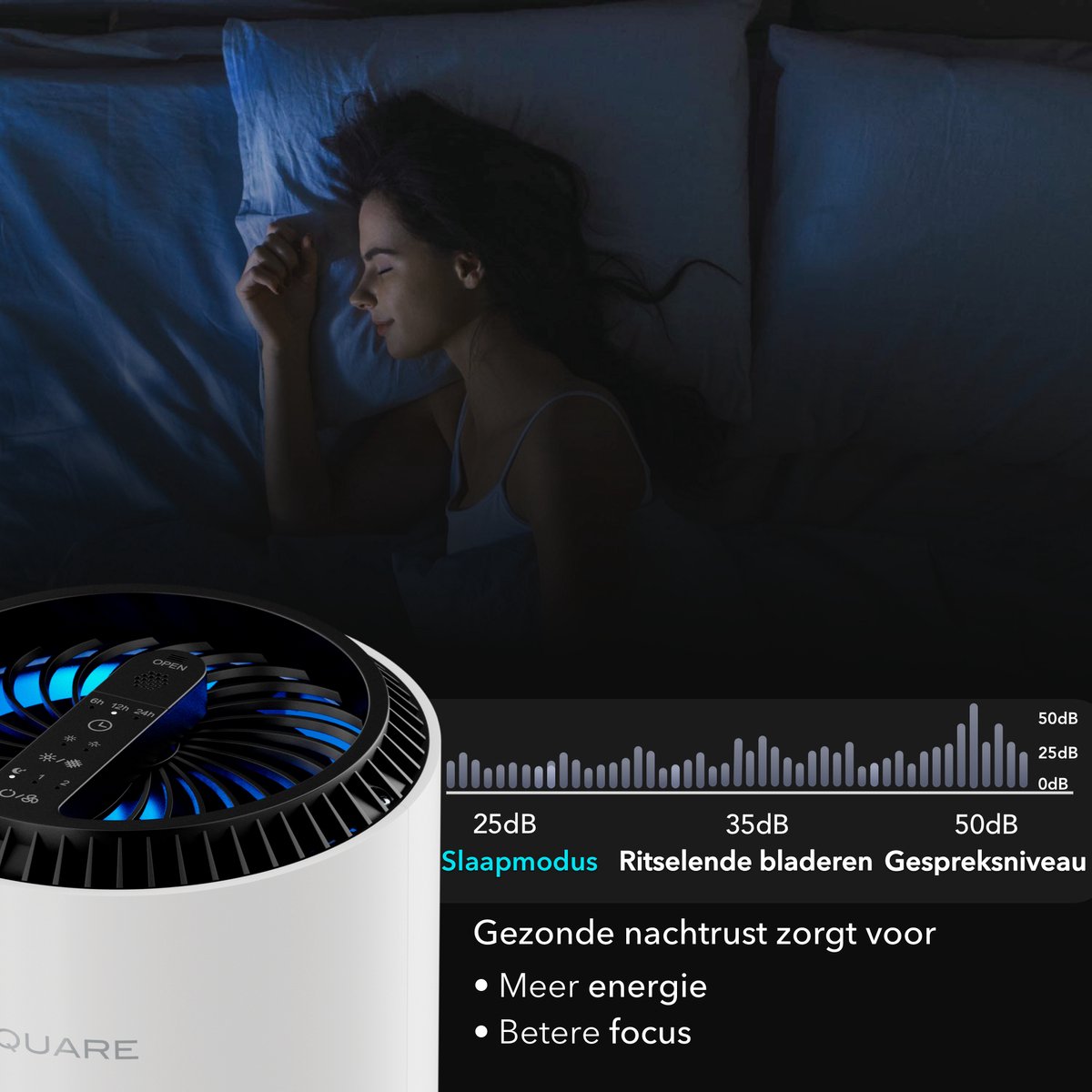 Blanc Square Luchtreiniger Pro Air Purifier - HEPA 13 filter + Koolstoffilter - 170m³/h 30m² - Zeer stille Slaapstand - Verwijdert Allergieen Hooikoorts Stof - Clean Air Slaapkamer — afbeelding 6