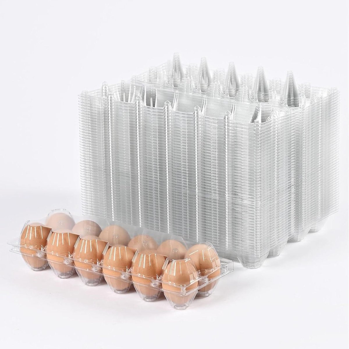 Eierdozen Plastic - 12 Eieren Opslag - Koelkast Keuken - Stapelbaar Ventilerend - 11x3.9x2.6 Inch - Transparant