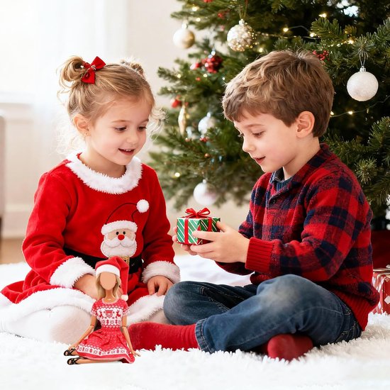 Poppenkleding voor Kerstmis, 6 stuks poppenjurk met mini-kerstmutsen, poppenkerstjurk, modieus poppenkostuum, poppenaccessoires voor 30 cm, advent, Kerstmis, baby, meisjes, cadeau — afbeelding 4