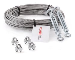Seilwerk STANKE- verzinkt staaldraad 200m staaldraad 3mm diameter 6x7, 2x spanschroef M5 ooghaak, 4x kabelklem - SET 4
