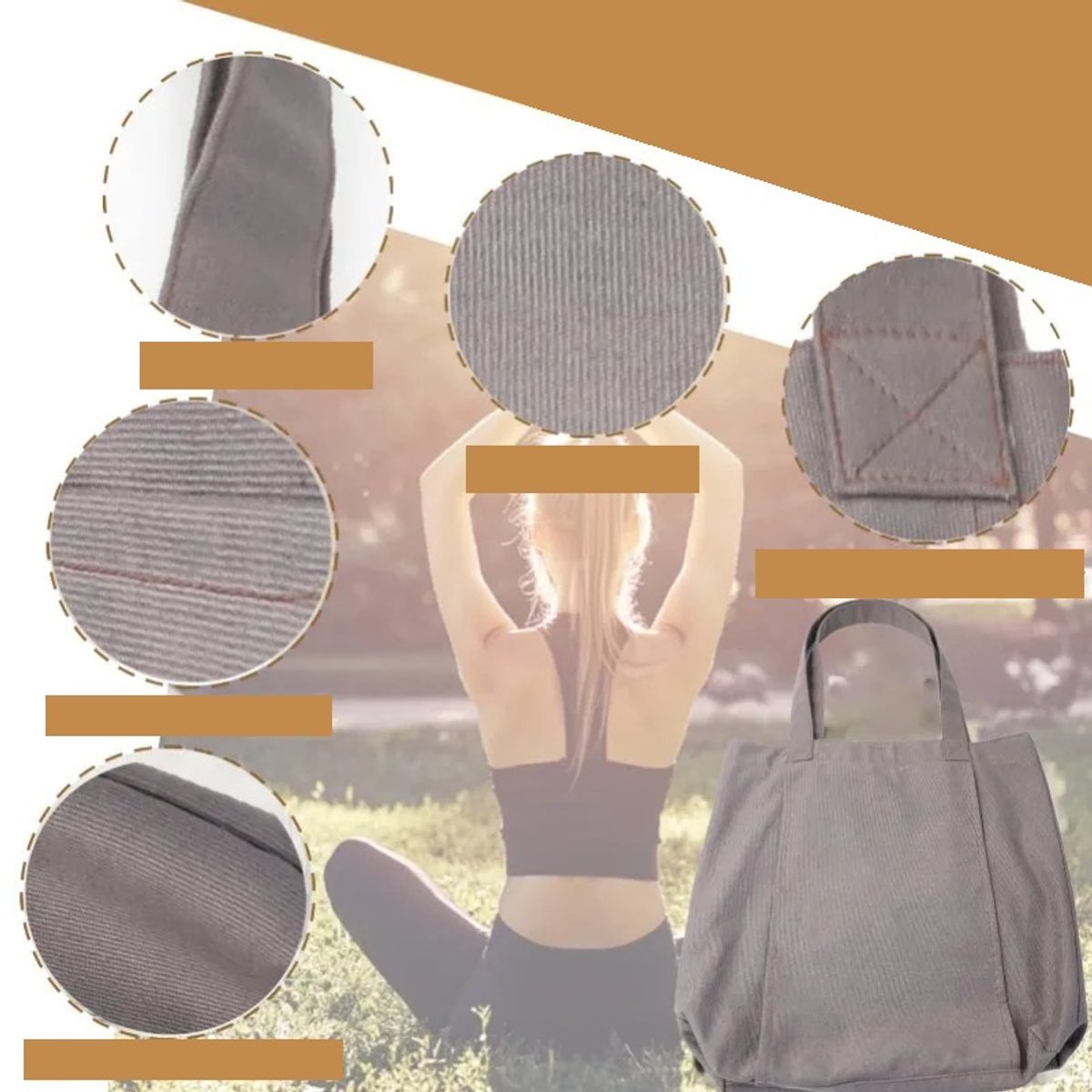 WiseGoods Luxe Yogatas Met Grote Capaciteit - Canvas Schoudertas Voor Yogamat - Outdoor Gym & Reizen - Sport Accessoires - Grijs thumbnail 6