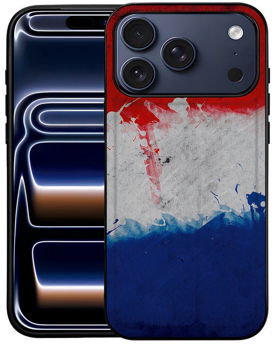Back Cover voor Nederland iPhone 17 Pro Max TPU Hoesje Zwart Randen PU Leer