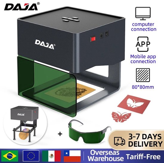 Deliqa compacte lasergraveermachine - 80 x 80 mm - met bluetooth - laser - laser graveer machine - slim en compact design - geschikt voor hout, leer, kunststof, papier, bamboe en meer - creëer unieke designs