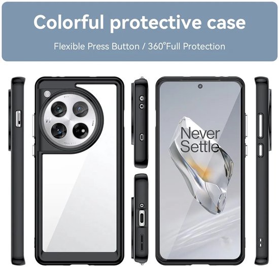 Coque de protection de téléphone noire en plusieurs vues. Transparent avec section caméra.