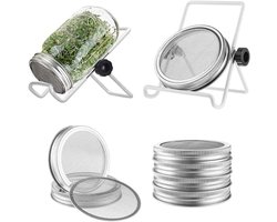 Mason Pots Germinating Jar Kit Germination Seed Sprouter Set With Lid Stand Mason Jars With Lids Sprout Sprouting Kit For Growing Broccoli Alfalfa Sprouts 500ml