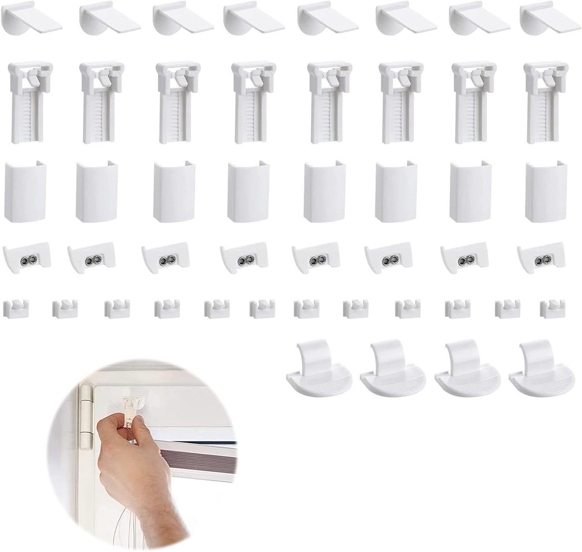 Geplooide Klemdragers - Plissé Accessoires - Raambekleding Monteren - Zonder Boren - 8 Sets - Wit