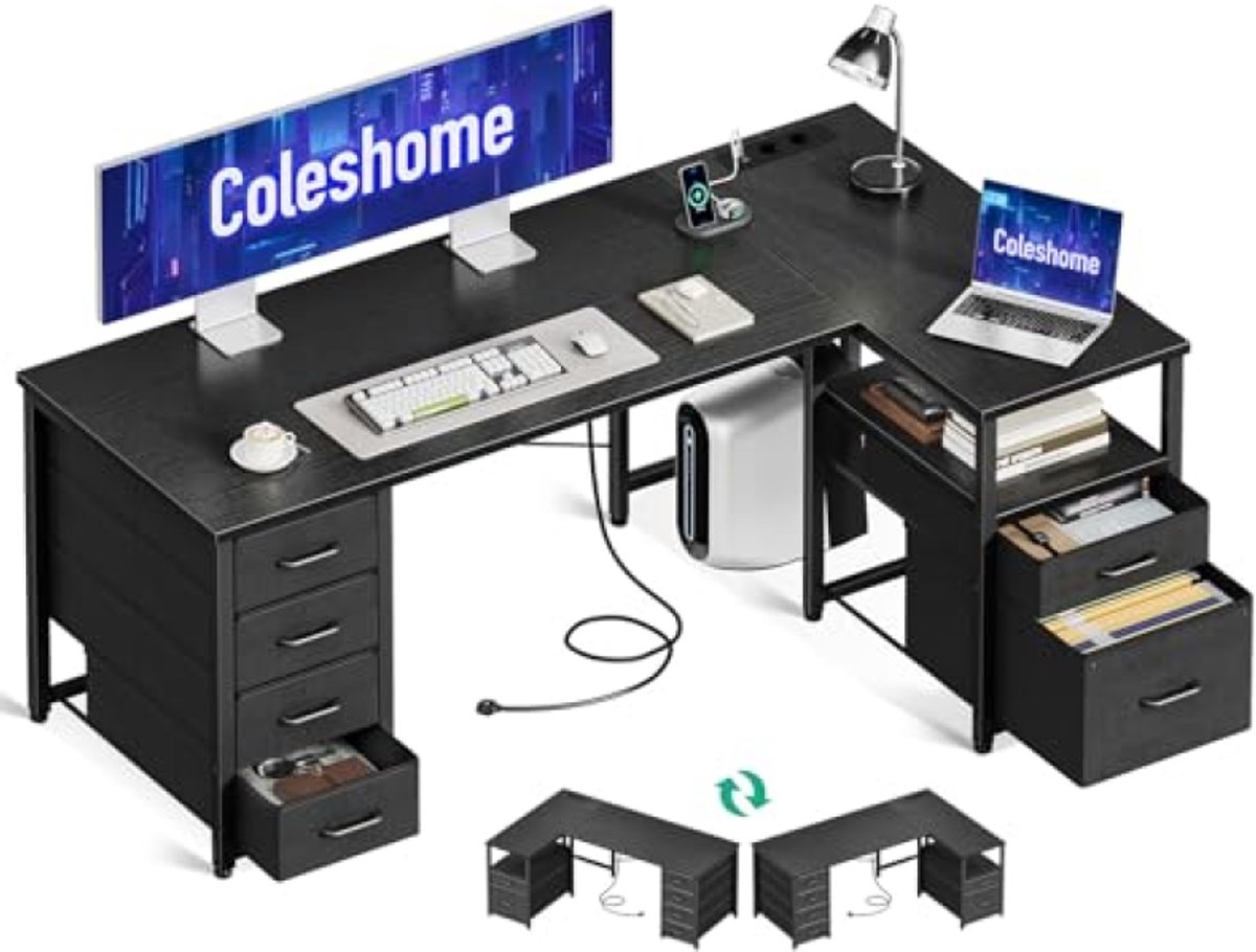 L-vormig Hoekbureau met Laden en Oplaadstation, 140 x 80 cm