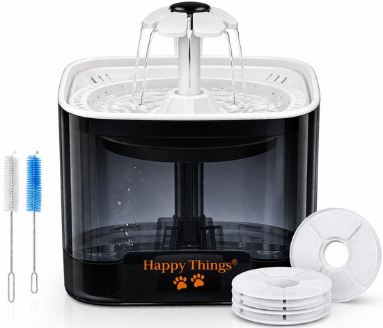 Happy Things® Drinkfontein Kat en Hond Kattenfontein 2.5L GOLD - Incl. 4 Filters en Cleaning Tool - Geruisloos - Waterfontein Kat - Verkoeling Hond/Kat - Dieren drinkbakken - Waterdispenser