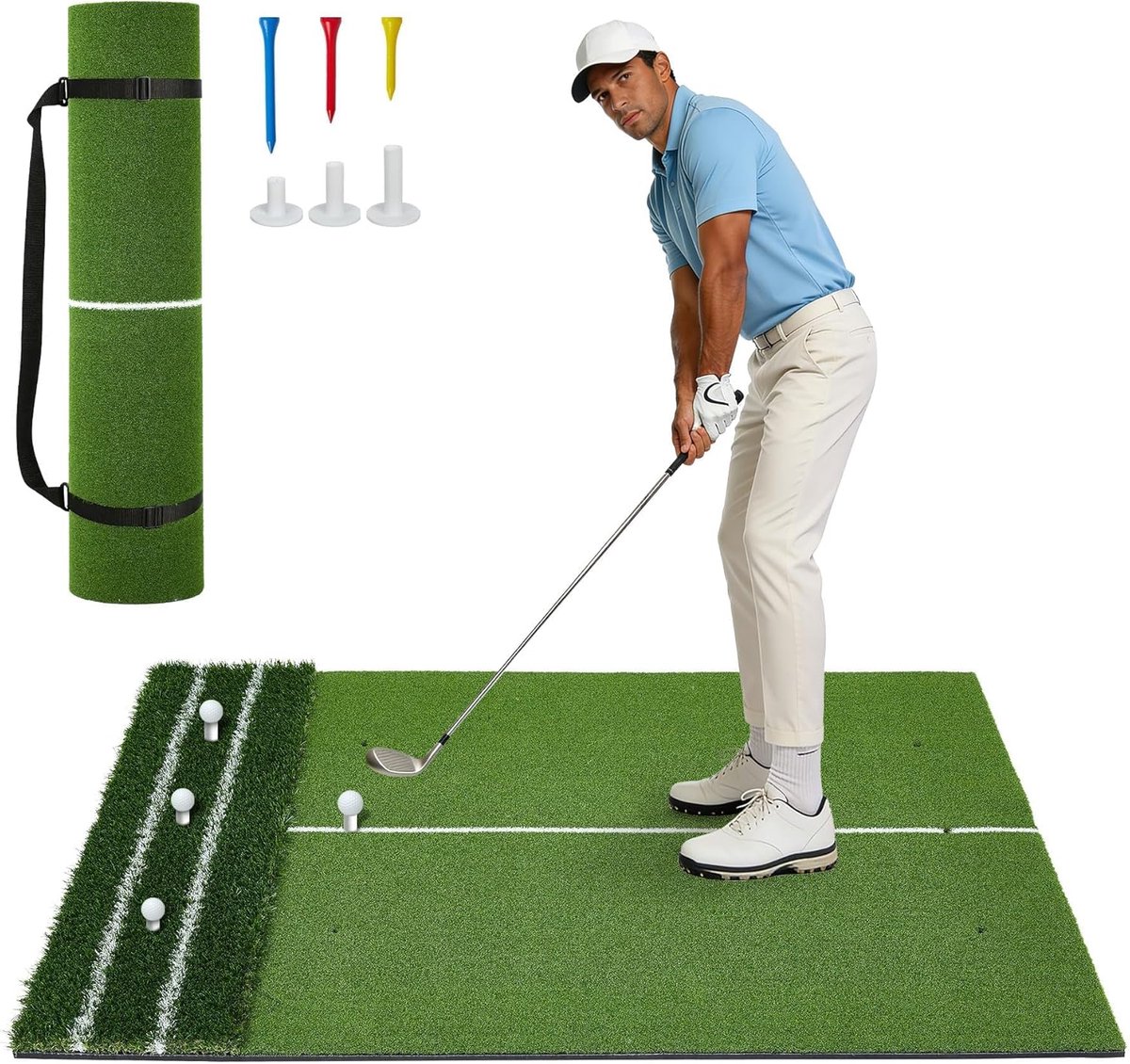 Golftrainingsartikelen - Golfslagmat van 5 x 4 voet - Real Feel draagbare oefenmat van kunstgras - Geschikt voor slag- en chipoefeningen binnen en buiten - 150 x 120 cm