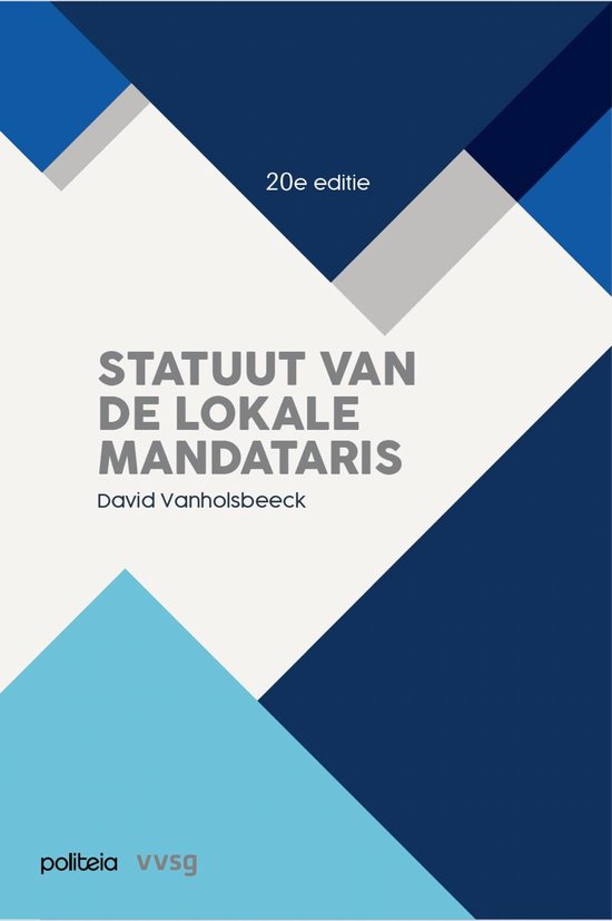 Livre 'Statuut van de lokale mandataris', 20e édition, avec un design graphique bleu, gris et bleu clair.