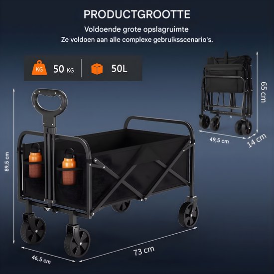 50L Tuinwagen - Voor Camping, Strand & Outdoor - Lichtgewicht Draagbare Trolley - Opvouwbare Utility Cart - groen van Merkloos — afbeelding 3