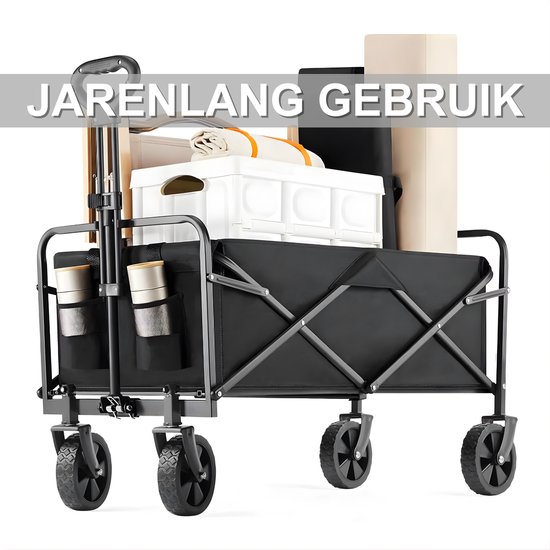 Tuinwagen - Bolderkar - Trolley - Handkar - Voor Camping, Strand & Boodschappen - Lichtgewicht - Zwart van Merkloos — afbeelding 5