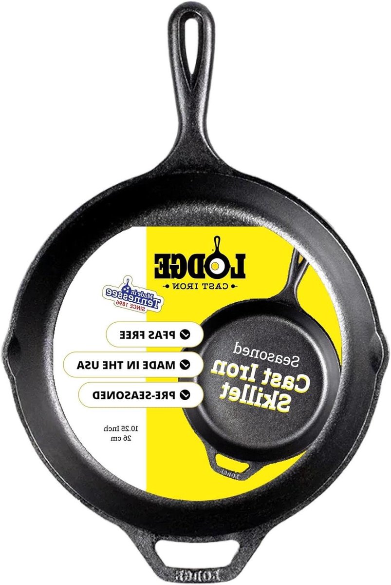 Gietijzeren Braadpan - Koekenpan Skillet - Koken Bakken - Al Ingebrand Onderhoudsarm - 26 cm Diameter - Zwart