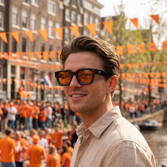 VIVEUX® Cube Collection - Zwarte Zonnebril - Oranje Glazen - Inclusief Beschermhoes van VIVEUX — afbeelding 2