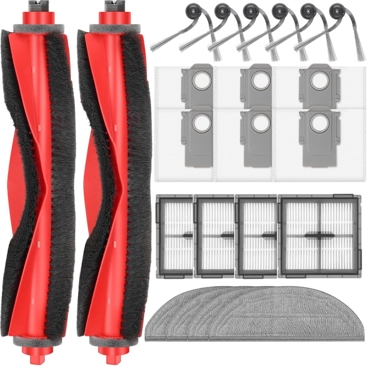 22 stuks accessoires geschikt voor Roborock Q10 S5 / Q10 S5+ robotstofzuiger - 2 hoofdborstels, 6 stofzakken, 4 dweilpads, 4 HEPA-filters, 6 zijborstels