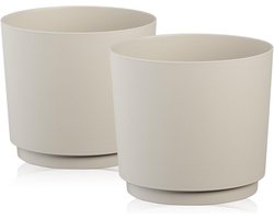 Bloempot Set - Plantenbakken Binnen - Decoratief Gebruik - Waterdicht Geen Gaten - Diameter 12 5cm - Beige Mat
