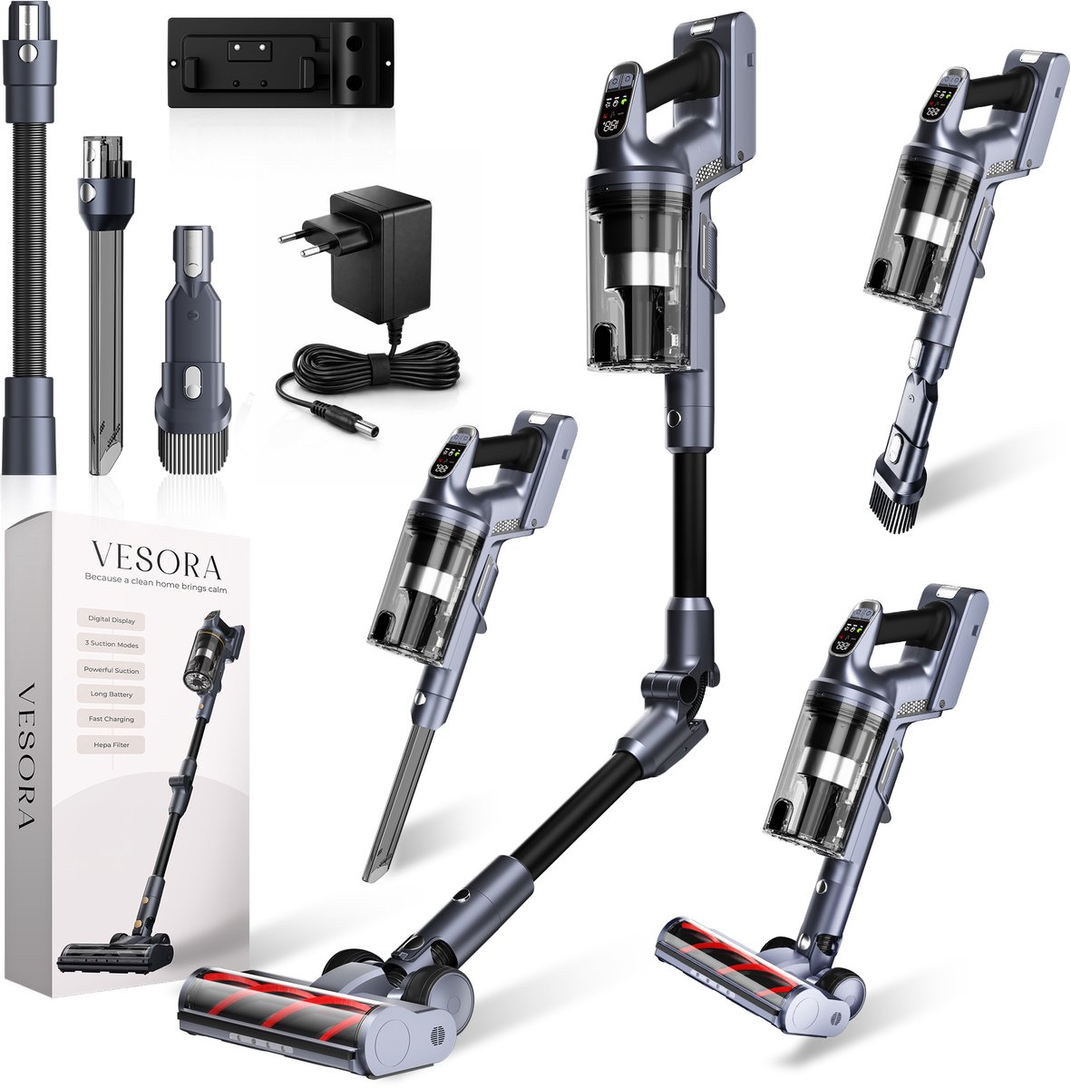 Vesora® 3-in-1 Buigbare Steelstofzuiger Draadloos zonder Zak - FLEX - Draadloze Stofzuiger - Kruimeldief Snoerloos - Vacuum Cleaner - Handstofzuiger - Stofzuiger Steel met Hepa Filter - Stofzuiger Huisdieren - Zakloze Stofzuiger — afbeelding 1