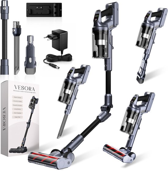 Aspirateur balai sans fil Vesora® V2 sans sac - Aspirateur sans fil - Aspirateur à miettes sans cordon - Aspirateur - Aspirateur à main - Aspirateur balai avec filtre Hepa - Aspirateur pour animaux - Aspirateur sans sac