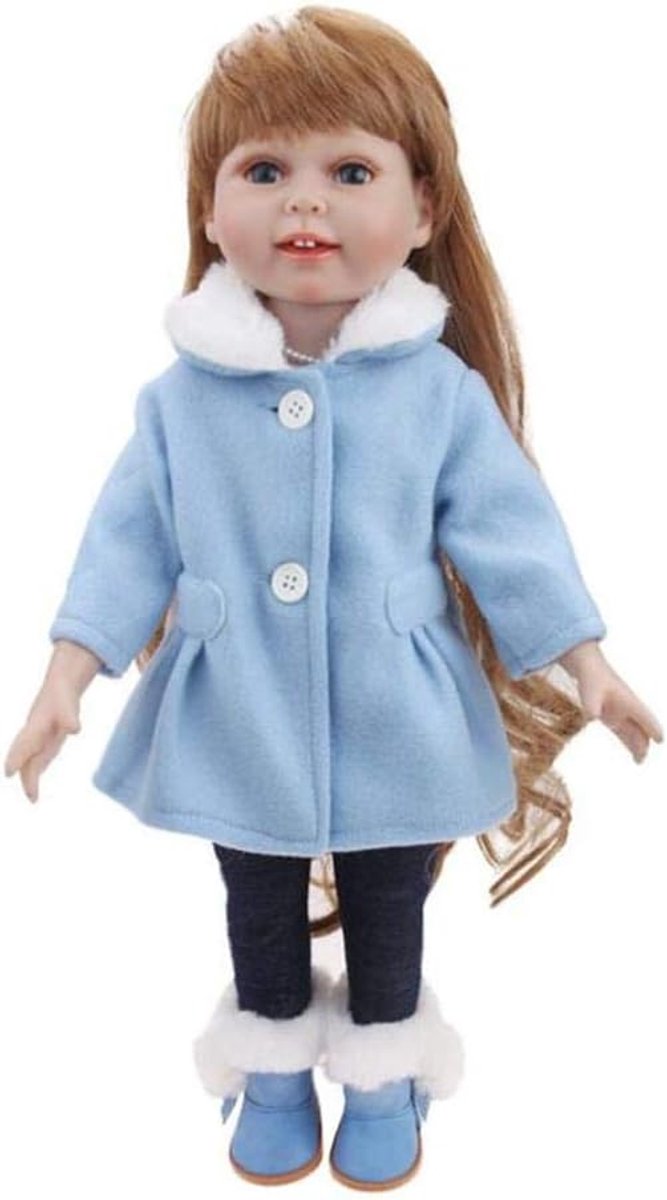 Poppenjurk Winter Outfit - Poppenkleding Set - Poppen Aankleden - Met Pluche Kraag - 18-inch - Blauw — afbeelding 3