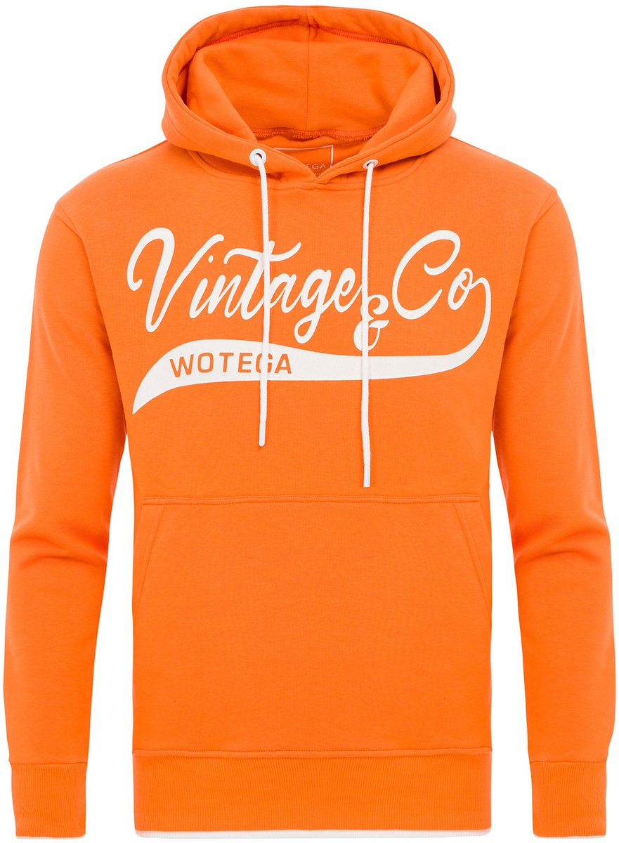 WOTEGA Heren Hoodie WT Star – Regular Fit – Katoenmix – Oranje – Tunnelkoord & Kangoeroezak
