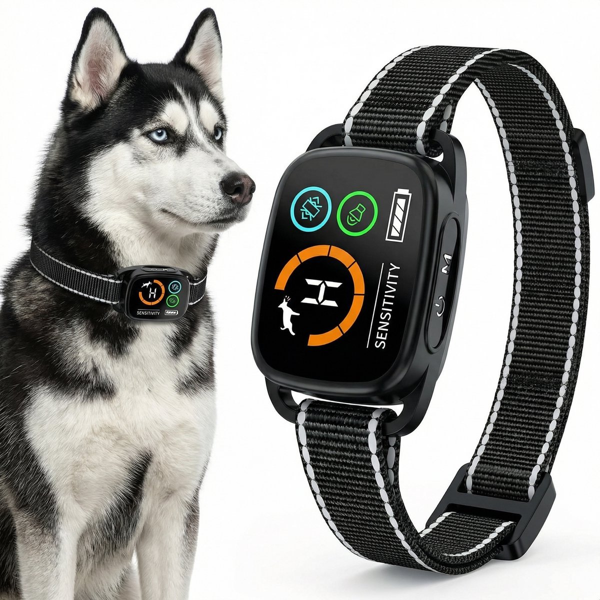 Sogiol® Oplaadbare Slimme Anti Blafband - Huisdiervriendelijke schokvrije anti-blafhalsband - Trilling en geluid - Geschikt voor kleine - middelgrote en grote honden - Zwart