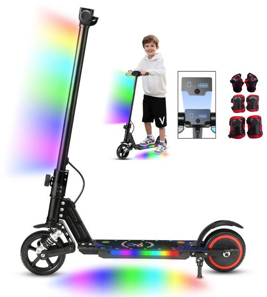 Elektrische kinderstep 6-12 jaar 130W 14 km/u 8 km bereik inklapbaar LED-verlichting zwart veilig