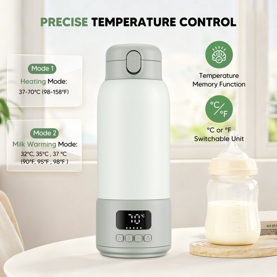 Glowstride Flessenwarmer onderweg - 500ml draagbare USB melk - waterwarmer voor baby's - BPA Vrij - Draadloos & Oplaadbaar — afbeelding 5