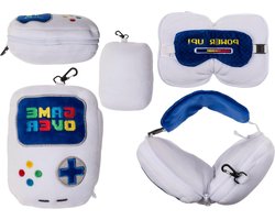 Pluche Reis Kussen - Neksteun Kussen - Comfortabel Reizen - Met Oogmasker - 19x14x9 cm - Grijs