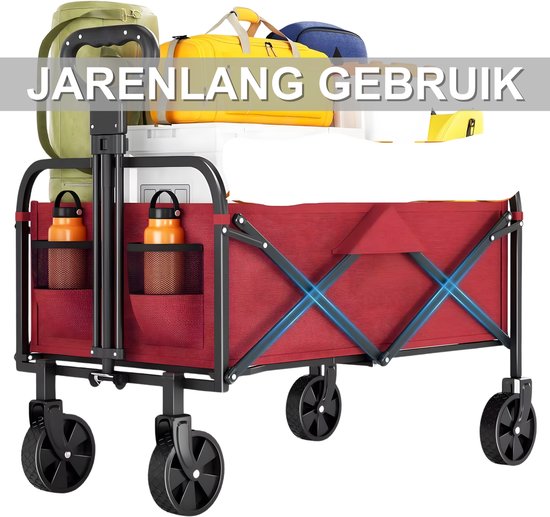 Tuinwagen - Bolderkar - Trolley - Handkar - Voor Camping, Strand & Boodschappen - Lichtgewicht - Rood van Merkloos — afbeelding 5