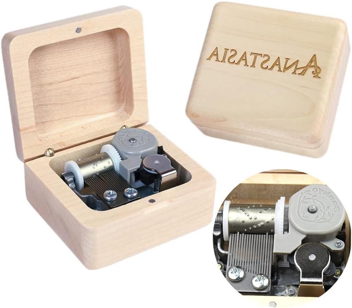 Muziekdoos - Doosje met muziek - Cadeau geven - Sankyo uurwerk - 7x7x4 cm - Houtkleur