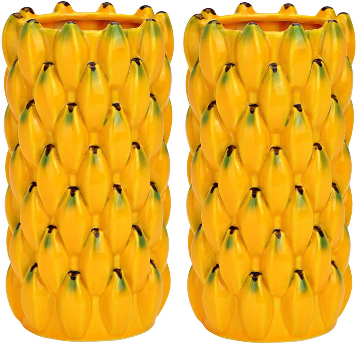 Atmosphera Bloemenvaas banaan - 2x - geel - D12 x H22 cm - keramiek - vaas