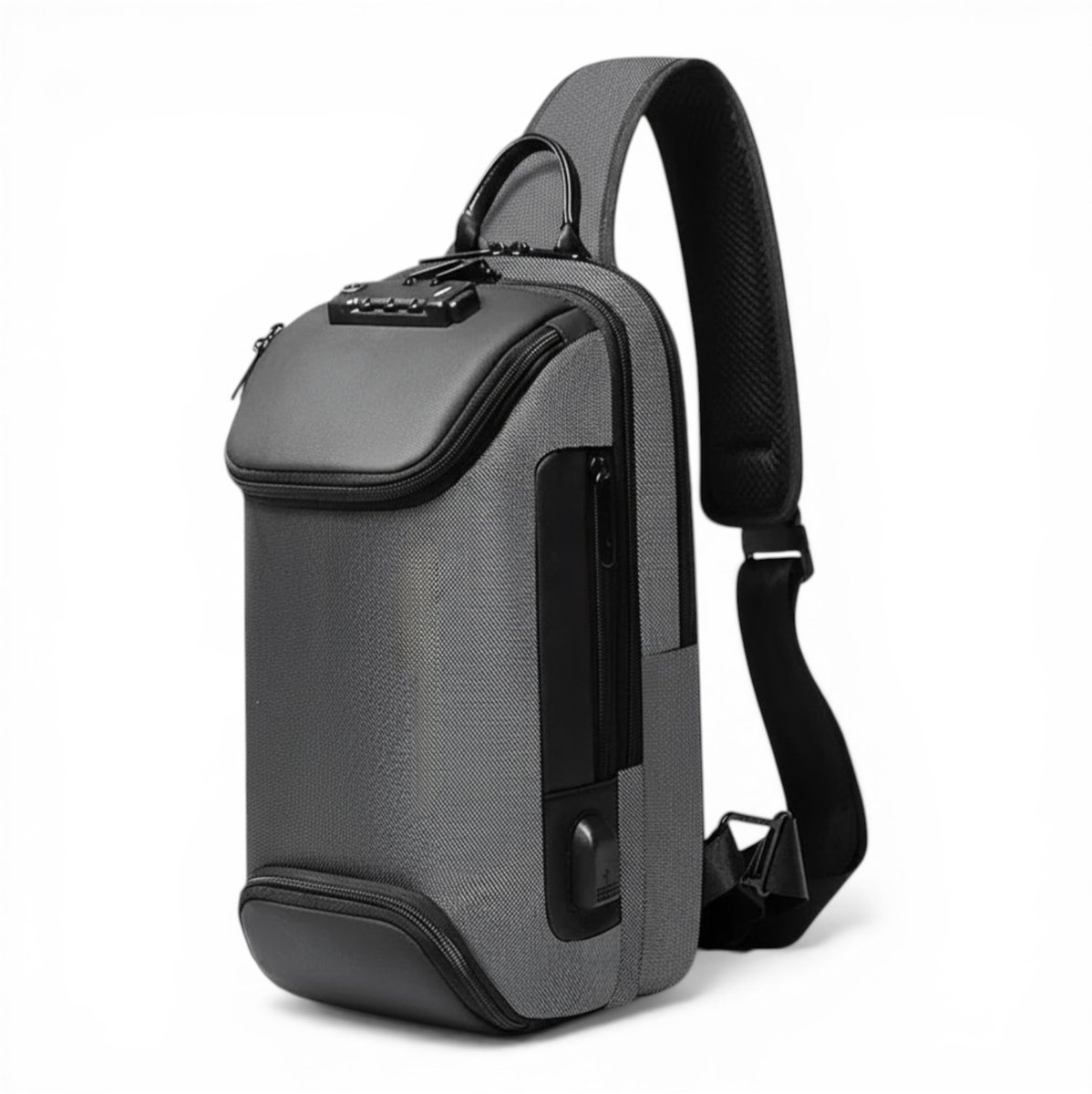 Crossbody - Sport Rugzak met Anti-Diefstal Slot - Slingbag - Grijs