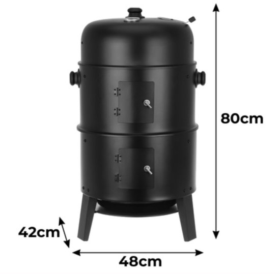 MOZY® - 3 in 1 Rook- en Grilloven met Hoes - met Thermometer - Inclusief Accessoires - Barbecue - Grillen - Verticale Rookoven - Houtskoolbarbecue - BBQ Vat - Barbecuen van Merkloos — afbeelding 2