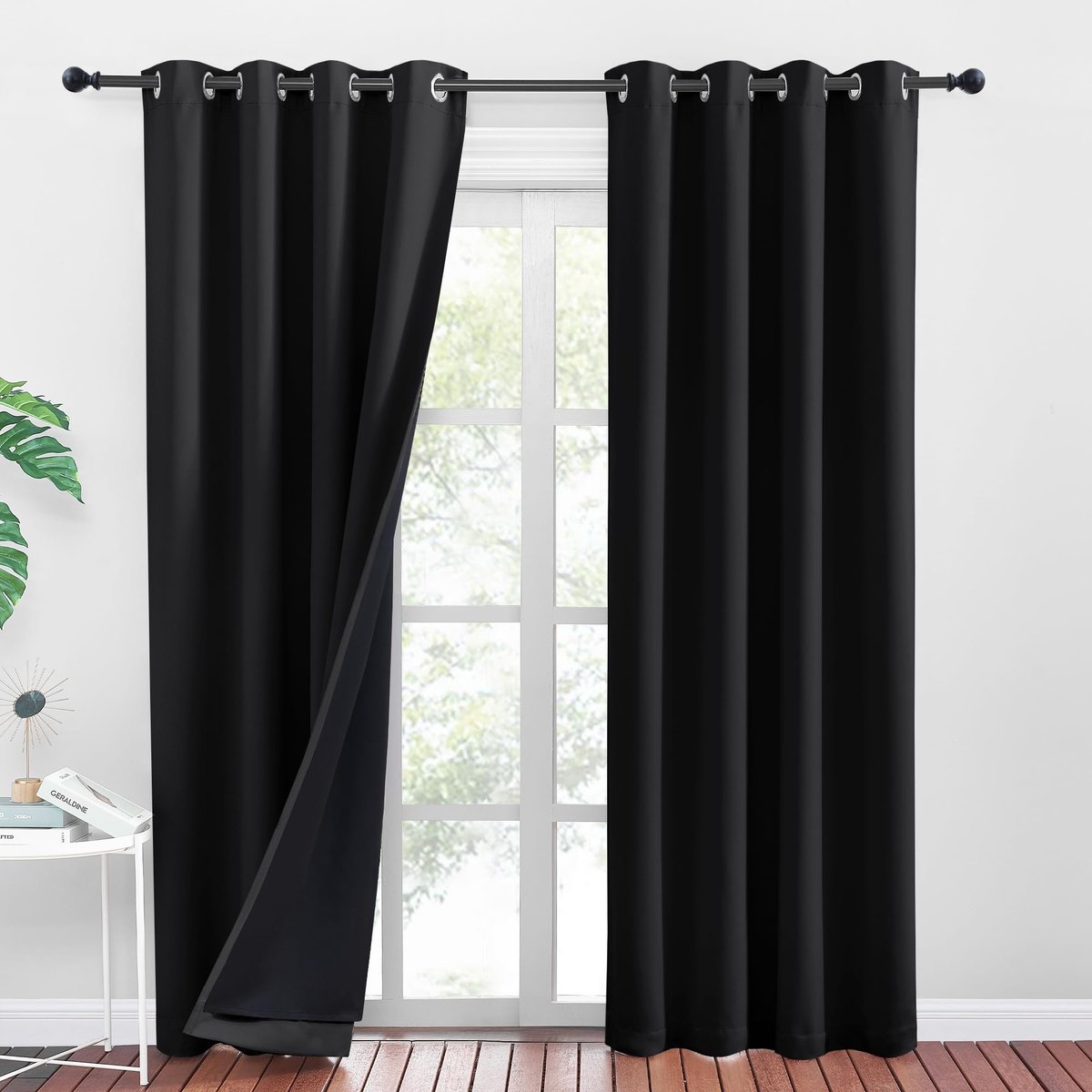 PONY DANCE Zwarte Translucente Gordijnen Set van 2 - 245 x 140 cm, 100% Blackout, Thermisch en Geluiddicht