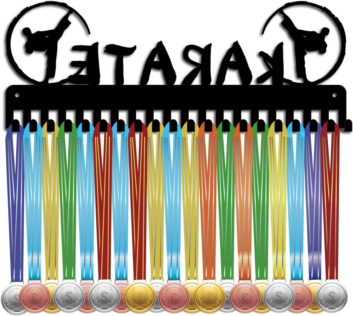 Karate medaillehouder - Medaillerek wandmontage - Sport prestaties tonen - Robuust ijzer ontwerp - 40x15 cm - Zwart