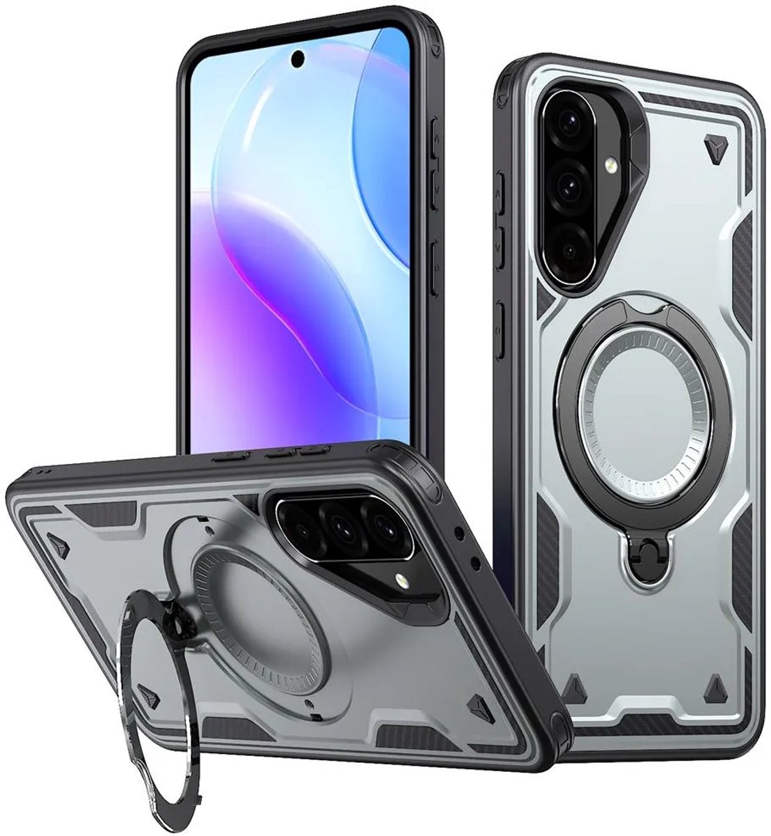 Hoesje geschikt voor Samsung Galaxy A36/A56 - Phonesta MagLock Armor Back Cover met ring - Geschikt voor MagSafe - Grijs