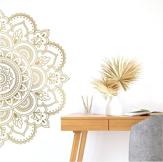 Grandora Muurstickers Muurtattoo Woonkamer Mandala I zwart (b x h) 50 x 25 cm I Slaapkamer Sticker Boho Stijl Hal Yoga Wandopdruk Ornament Sticker W5590