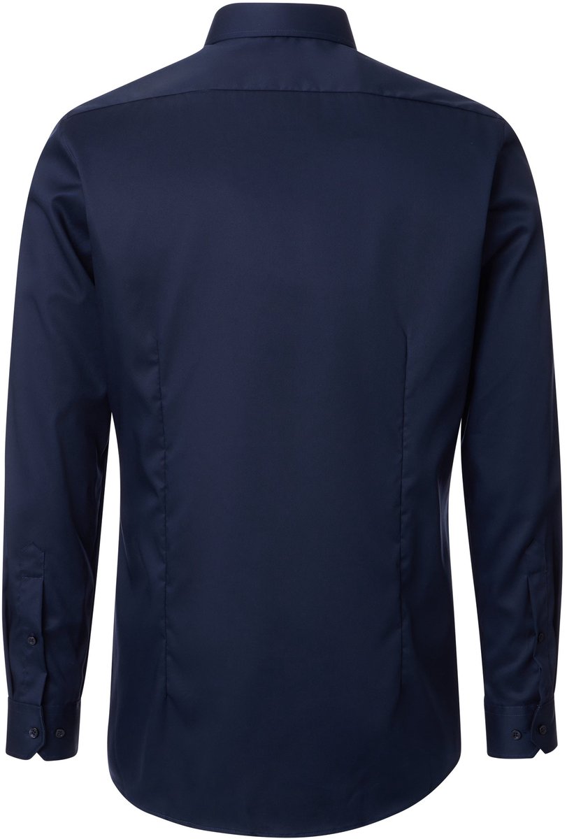 VENTI body fit overhemd - twill - donkerblauw - Strijkvrij - Boordmaat: 43