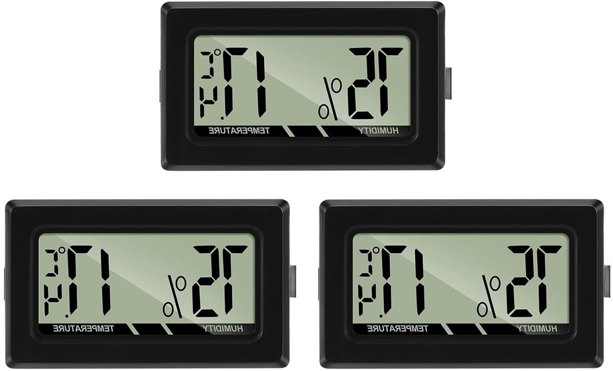 Digitale Thermometer en Hygrometer met LCD Scherm - Set van 3 voor Nauwkeurige Temperatuur- en Vochtmeting