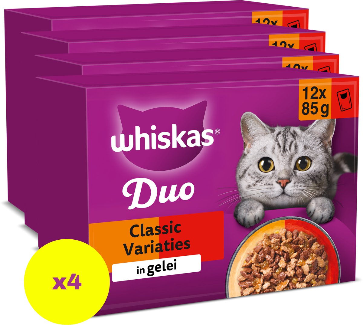 Whiskas Whiskas Kattenvoer - Adult 1+ - Duo Classic Variaties gelei - 4x12x85g