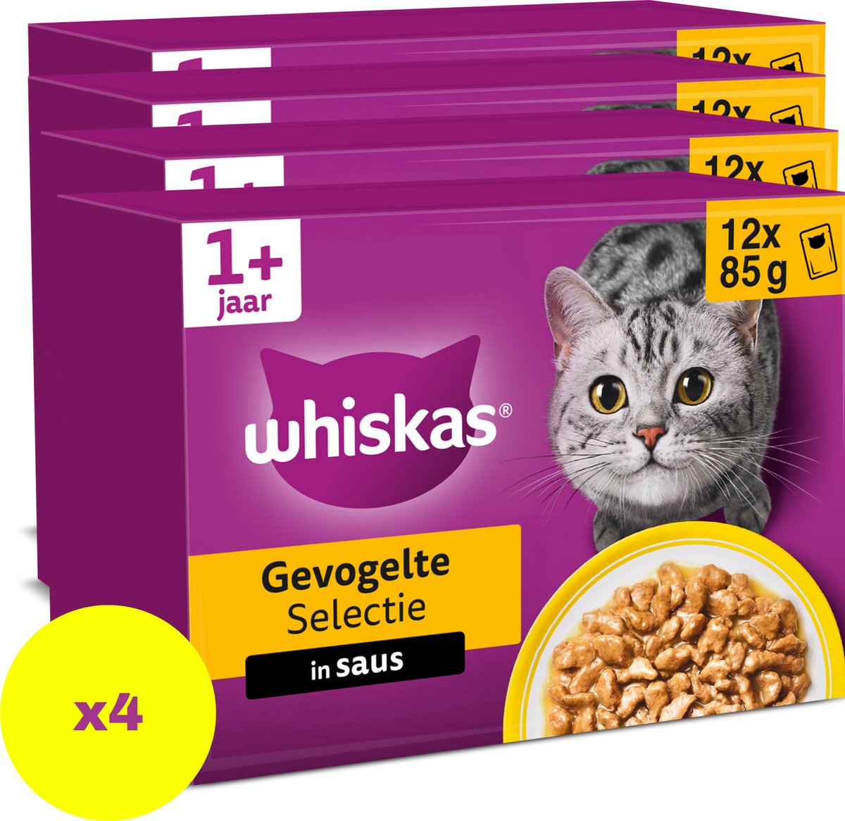 Whiskas Whiskas Kattenvoer - Adult 1+ - Gevogelte Selectie in Saus - 48x85g
