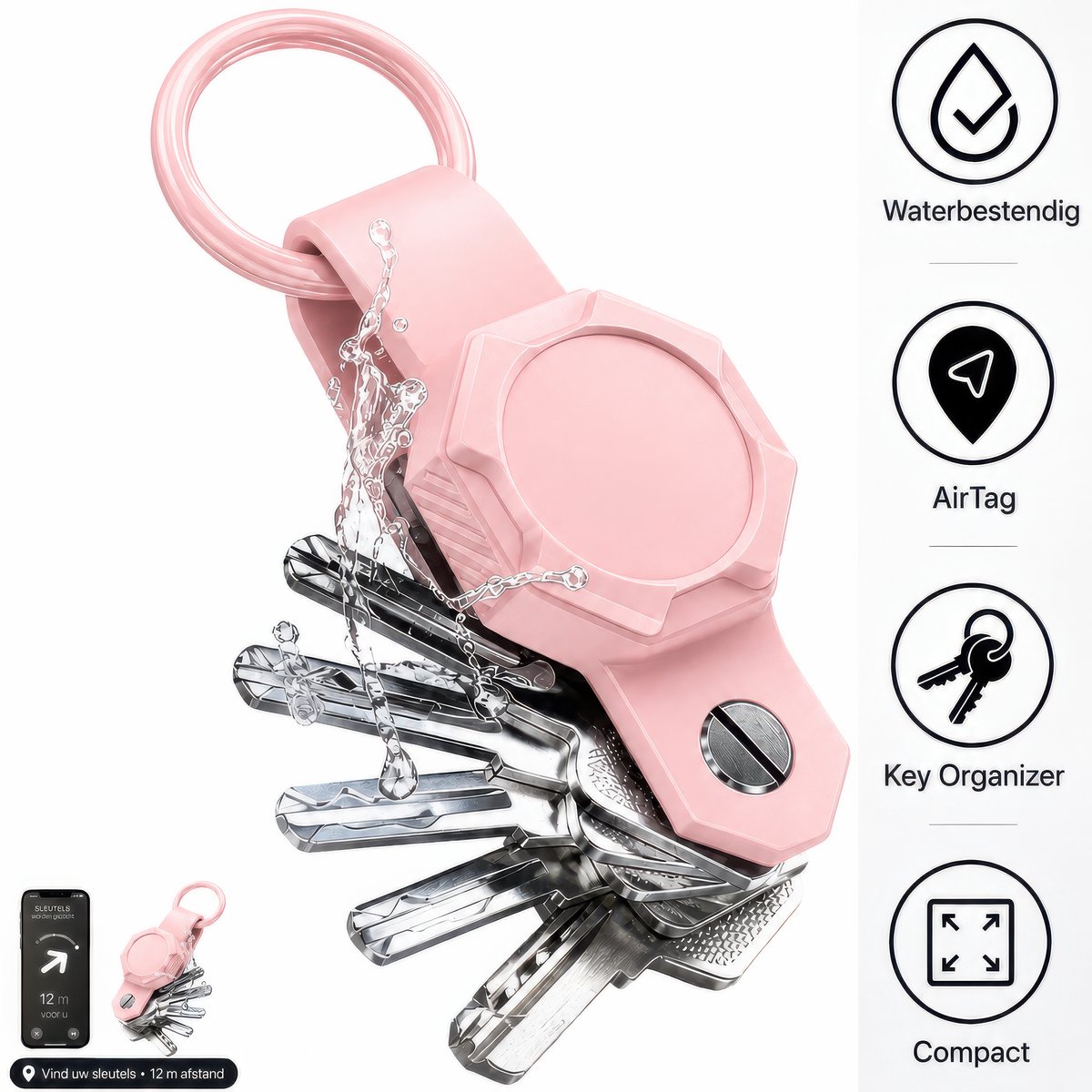 AirTag Sleutel Organizer Sleutelhanger - Multifunctioneel Air Tag Key Organizer Keychain Holder - Karabijnhaak Sleutelhouder - Sleuteletui - Karabijnsluiting Sleutelbos opberger - Auto Sleutel Hanger/Houder - 2 tot 6 Sleutels Case - Roze