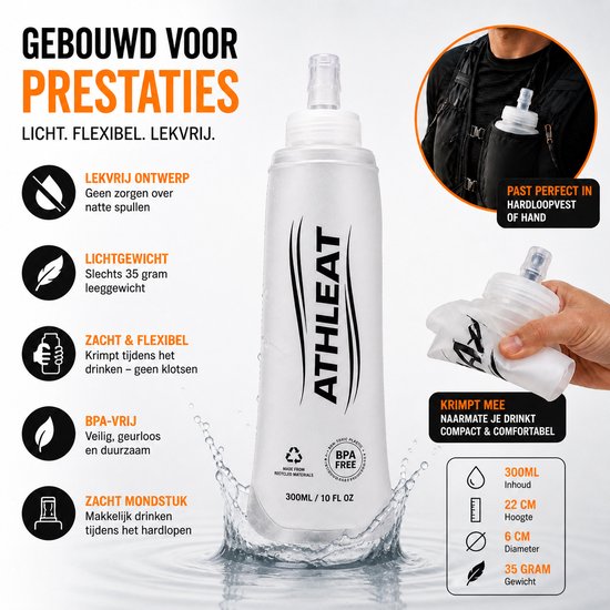 Athleat Soft flask 300 ml - Opvouwbare waterfles - opvouwbare drinkfles - Waterfles hardlopen - Bidon - Waterzak van Merkloos — afbeelding 3
