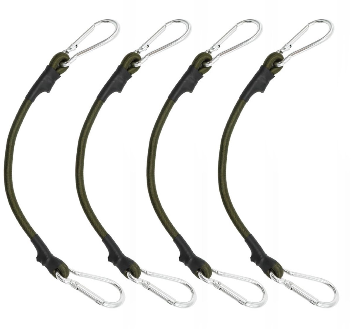 Allecto - 4 stuks spantouwen met elastiek - Verstelbare rubberen spanner - Zwart - Ideaal voor parasol bevestiging - Duurzaam en flexibel - Geschik...